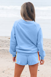 Beau Blue two piece set showing relaxed-fit pullover top