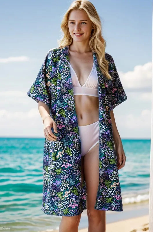Plus Size Floral Open Cardigan with Half Sleeves