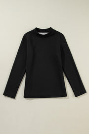 Solid black mock neck tee with body-skimming sheath fit