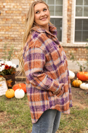 Long sleeve plaid button-up jacket in versatile multicolour print