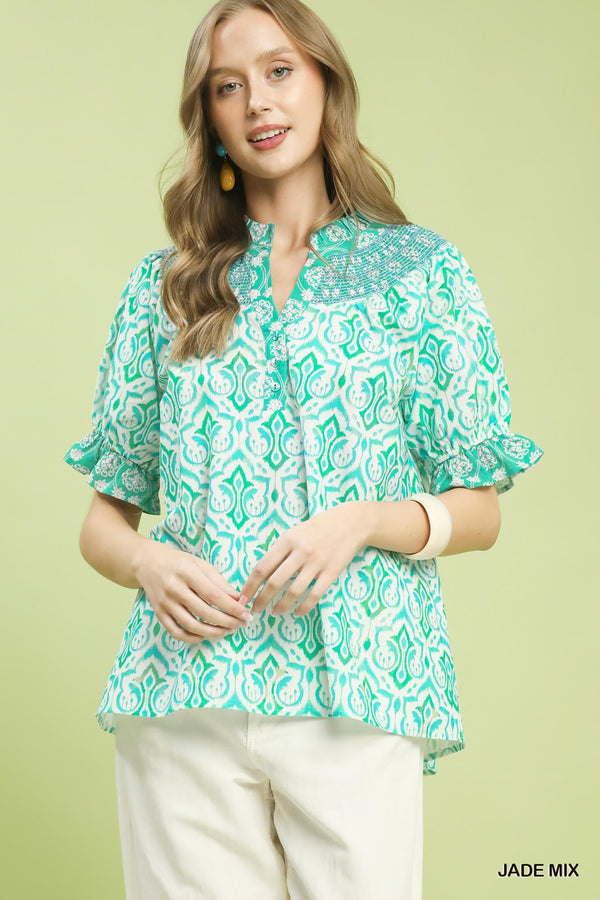 Boho Puff Sleeve Smocked Top