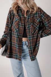 Buttoned plaid shirt-jacket in polyester cotton blend