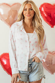 Relaxed shift-silhouette heart print shirt in soft polyester blend
