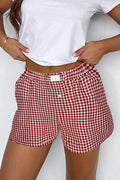Red Gingham Printed High Waist Shorts