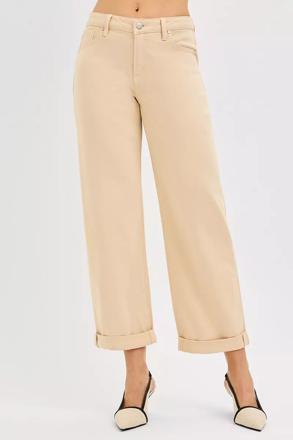 Risen Mid-Rise Tummy Control Barrel Baggy Jeans