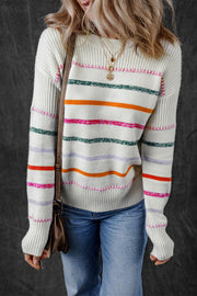 White striped sweater in high-stretch ribbed knit