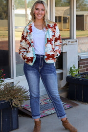 Soft polyester fleece Aztec jacket with long sleeves for layering