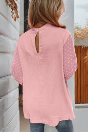 Balloon sleeve blouse with delicate Swiss dot contrast sleeve fabric