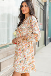 Floral mini dress with high empire waist for a relaxed feminine fit
