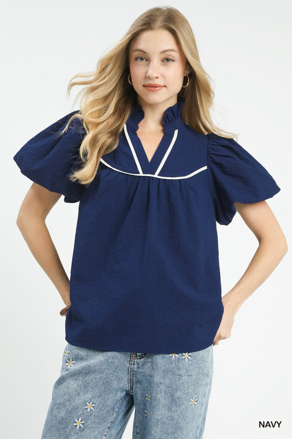 Textured Puff Sleeve Blouse — Umgee