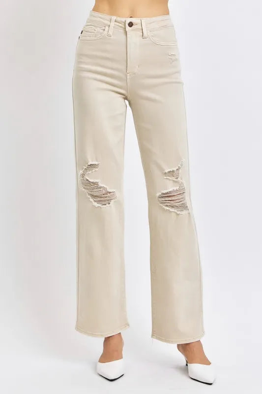 Distressed High-Waist Wide-Leg Jeans