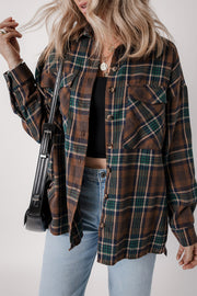 Relaxed-fit plaid shacket with long sleeves