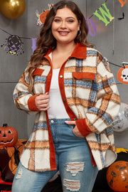 Brown plaid collared jacket in soft 100% polyester for daily wear