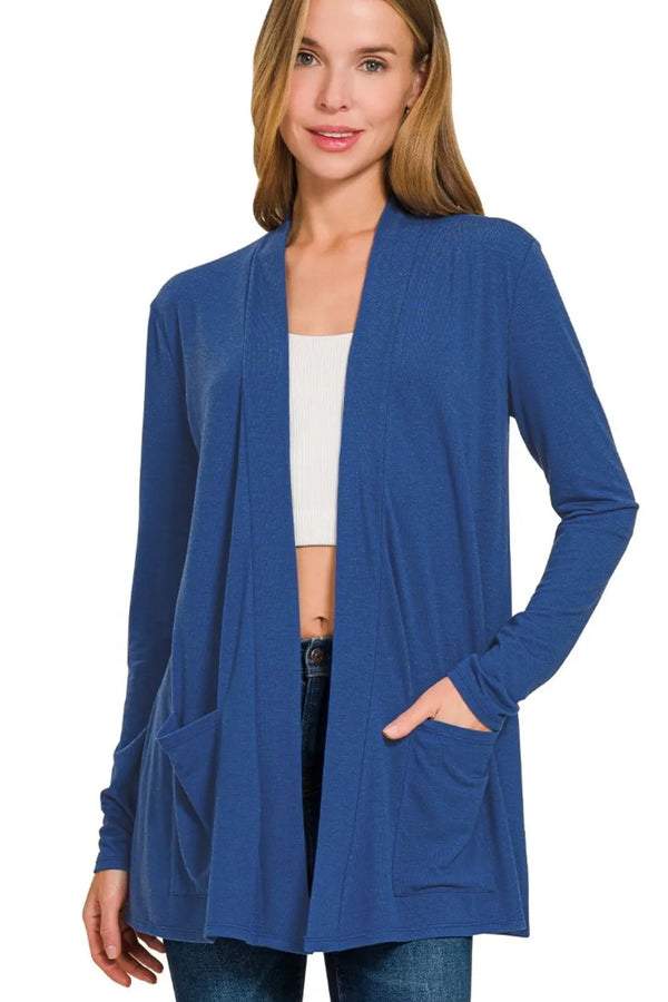 Slouchy Lightweight Open-Front Pocket Cardigan