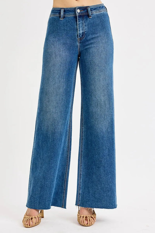 RISEN Vintage Wash High-Waisted Wide Leg Jeans