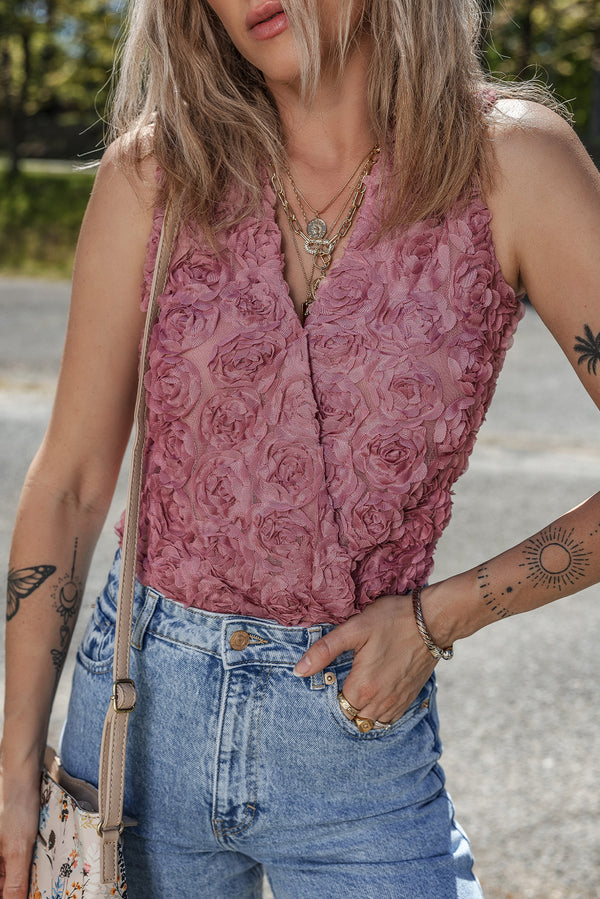Heather Floral Textured V-Neck Sleeveless Bodysuit