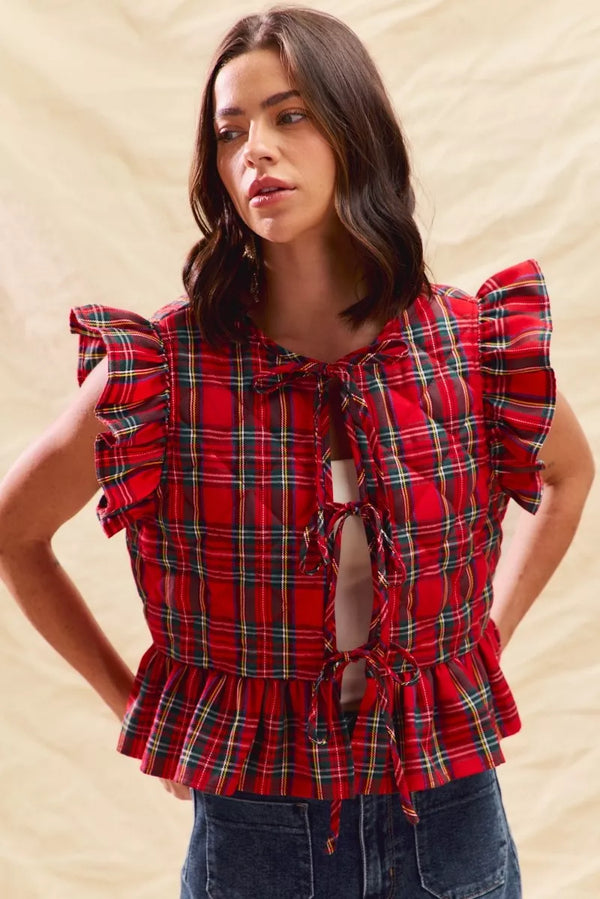 Plaid Ruffled Quilted Vest