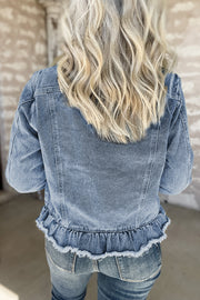 Beau Blue denim jacket showing turn-down collar and long sleeves