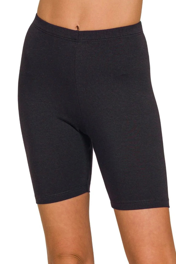 Premium Cotton High-Waisted Stretch Black Biker Shorts