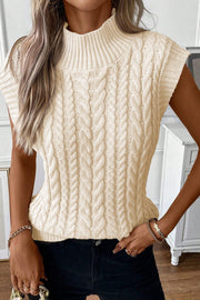 Sleeveless cable knit vest with polished high neck detail