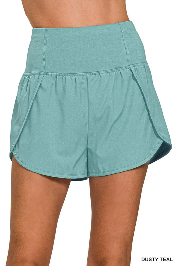High Waisted Running Shorts with Zippered Back Pocket — Zenana