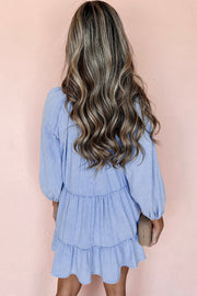 Beau Blue tiered ruffle mini dress in soft chambray