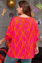 Rose leafy blouse showing three-quarter lantern sleeves with smocked cuffs