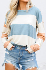 Casual colorblock striped drop shoulder top styled for everyday wear