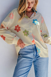 Apricot stripe shirt with classic full button-up front