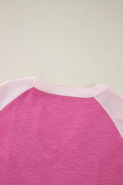 Bright Pink patchwork colorblock top in cotton blend knit