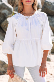White Cutout Back Blouse in loose shift silhouette