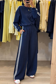 Dirty Blue varsity striped crewneck and sweatpants 2-piece set