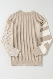 Relaxed khaki sweater with soft textured knit and shift silhouette