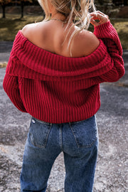 Off-the-shoulder knit sweater with shift silhouette and slouchy long sleeves
