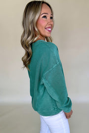 Notched neck sweatshirt in soft polyester-cotton blend with high stretch