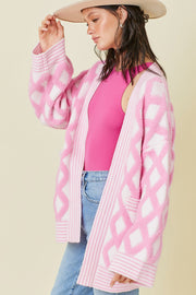 Plaid-style rhombus knit cardigan in soft stretchy fabric