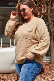 Textured knit plus size pullover with shift silhouette and cozy stretch fit