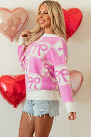 Pink checkered crew neck sweater styled for an everyday look