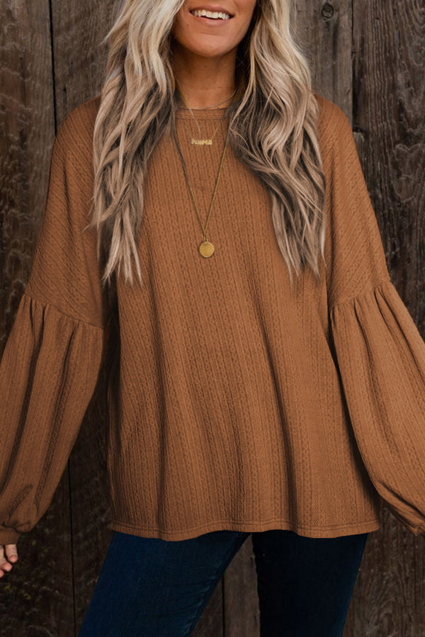 Waffle Knit Long Sleeve Button-Neck Top