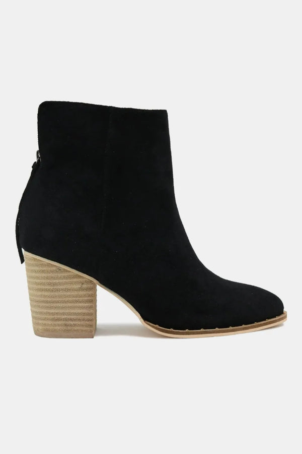 Black Heels Suede Point Toe Ankle Booties