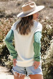 Colorblock drop shoulder sweater in soft relaxed knit with long sleeves