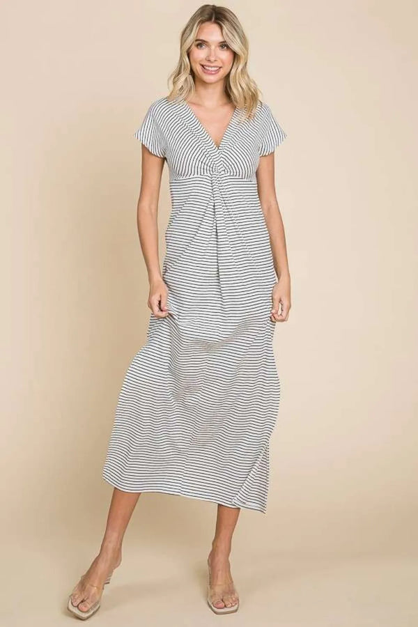 Striped Twisted Detail Dress with Slit