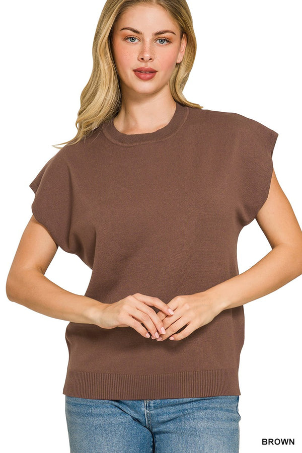 Oversized Sweater — Soft Viscose Round-Neck Knit Top in Brown