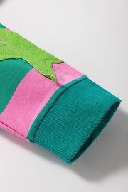 Pink Stripe Star Patchwork sweatshirt neat stitching detail