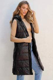 Quilted vest coat in solid black with relaxed casual fit