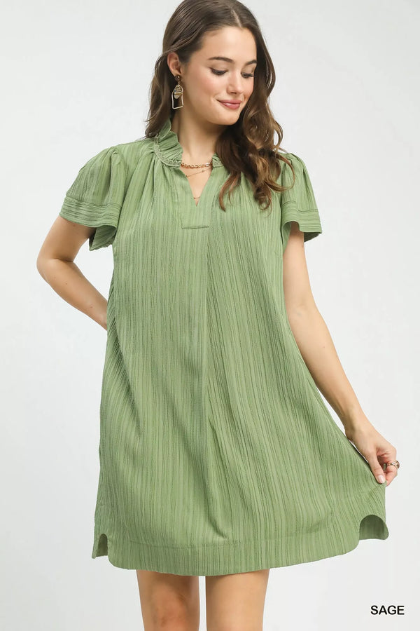 Flutter Sleeve V-Neck Shift Dress with Pockets — Umgee