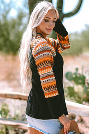Long sleeve raglan top in high-stretch blend with relaxed shift fit