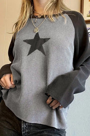 Waffle Knit Star Patch Raglan Top in High-rise with colorblock detail
