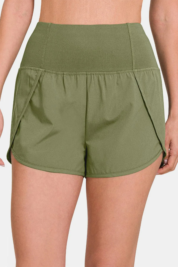 High-Waisted Gym Shorts with Zippered Back Pocket
