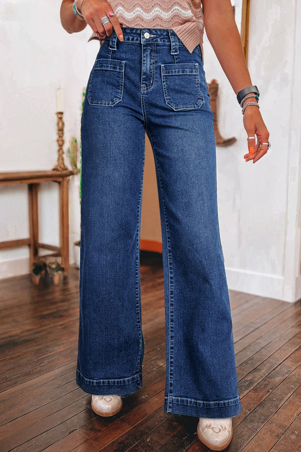 Sail Blue Wide Leg High Waist Jeans with Pockets